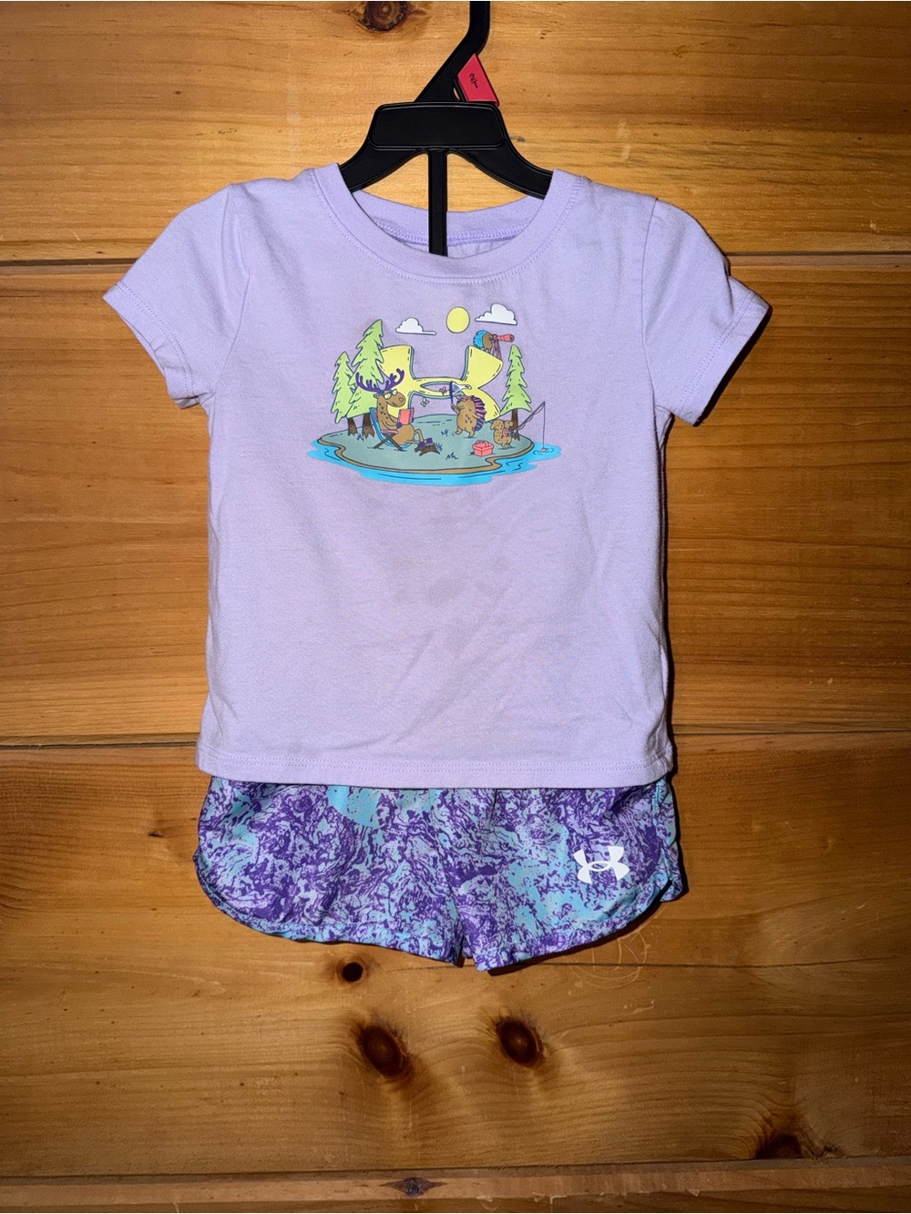 Under Armour Girls' Light Purple Tee with Purple/Teal Athletic Shorts